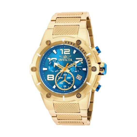 Men's Invicta Speedway Chronograph Gold-Tone Watch with Blue Dial (Model: 19532) Product Image