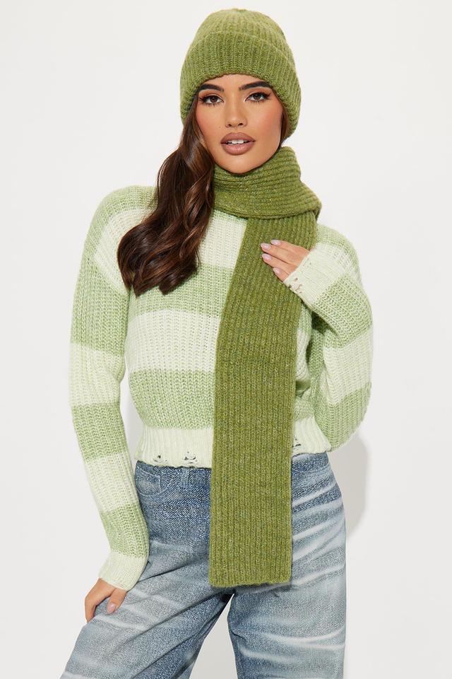 Chillest Winter Scarf And Beanie Set - Green Product Image