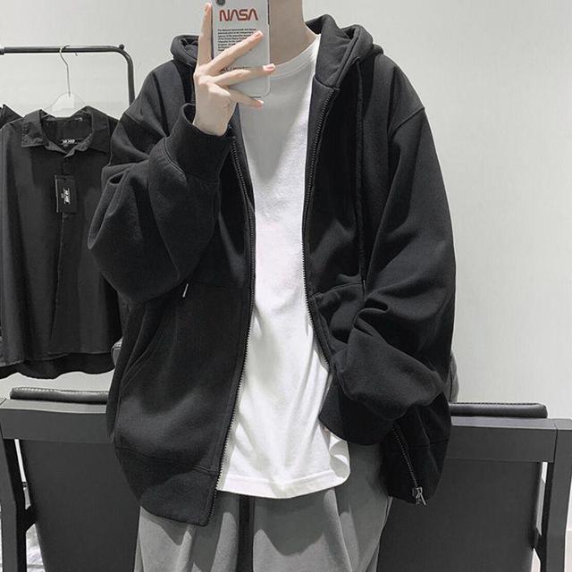 Plain Zip-Up Hoodie Product Image