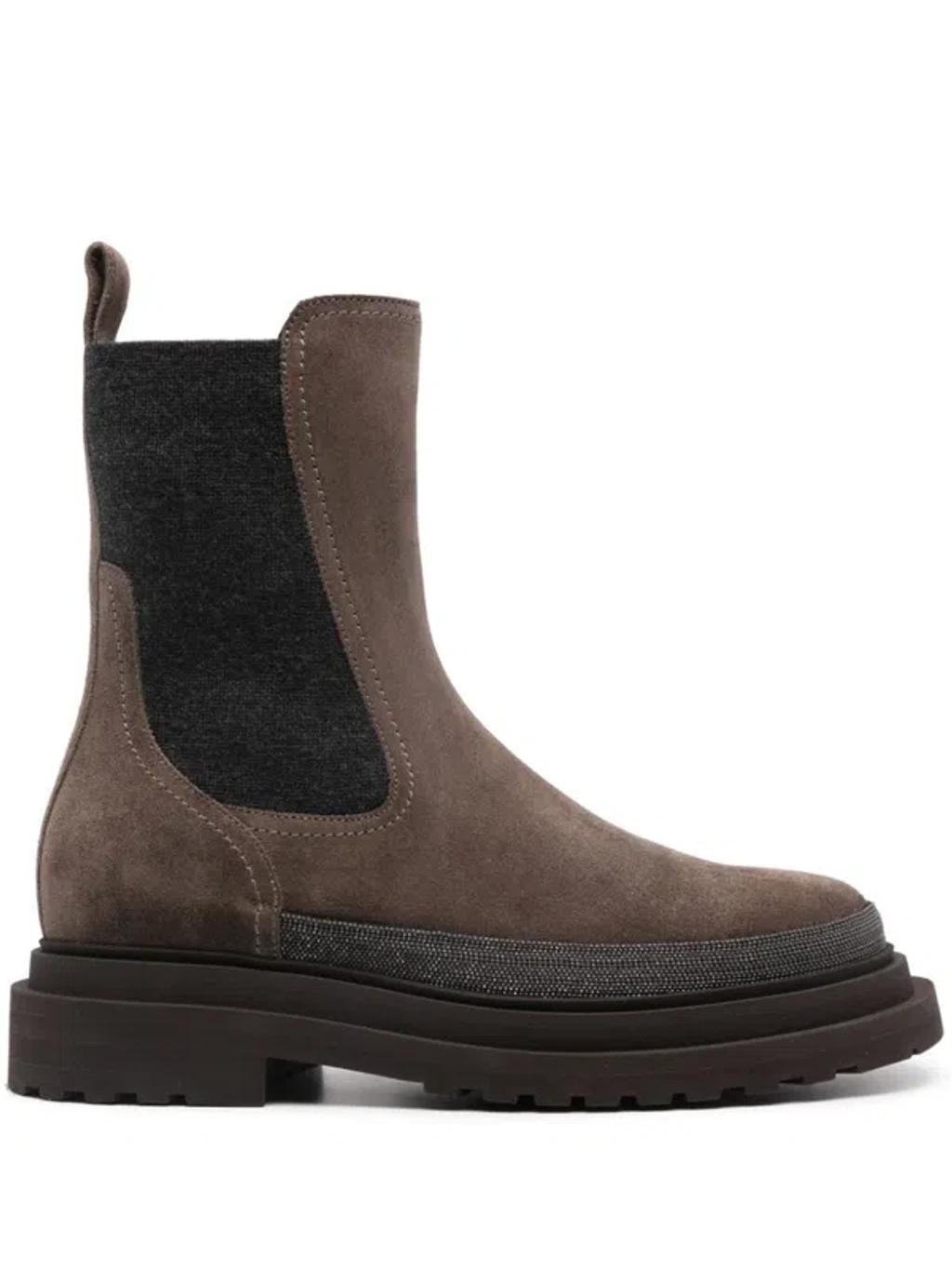 Monili-embellished Suede Chelsea Boots In Brown Product Image