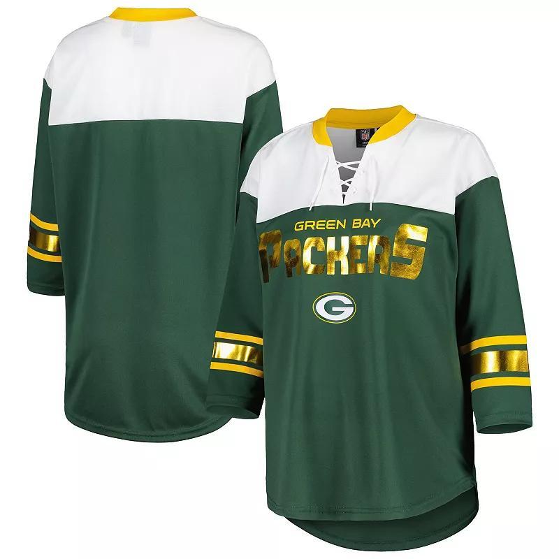 Womens G-III 4Her by Carl Banks /White Bay Packers Double Team 3/4-Sleeve Lace-Up T-Shirt Product Image