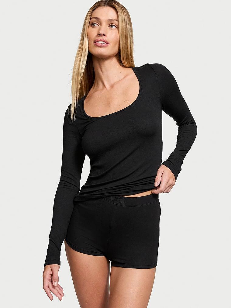 Ribbed Modal Scoop Long-Sleeve Shortie Set Product Image