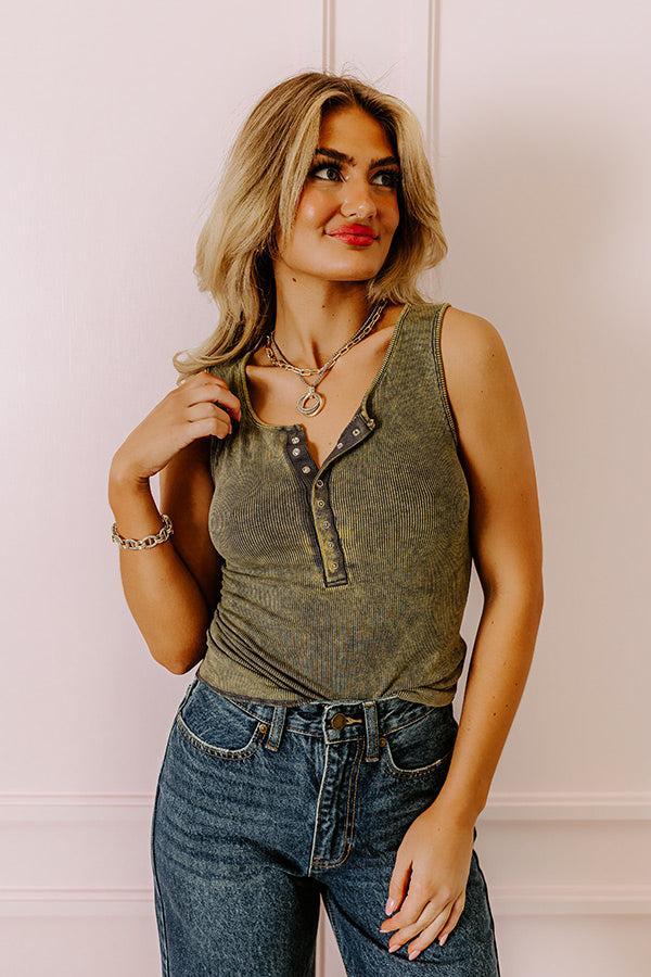 Summer Sweetness Ribbed Tank In Army Green Product Image