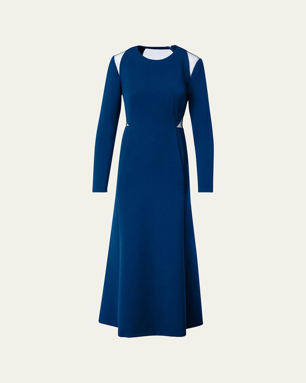 Akris Cutout Detail Long Sleeve Stretch Silk Midi Dress Product Image