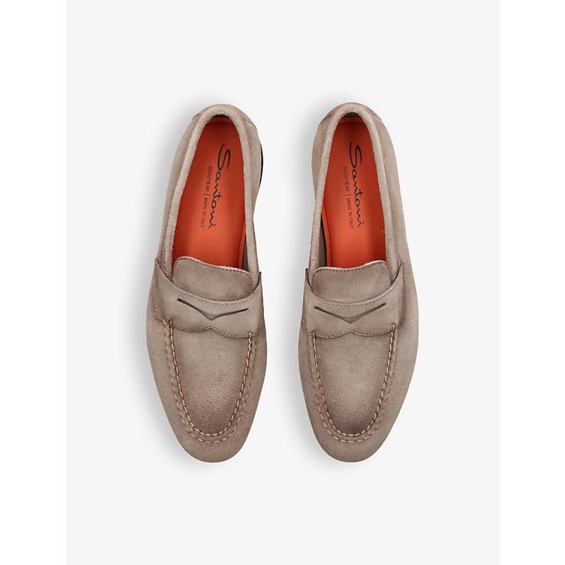 SANTONI Suede Carlos Penny Loafers In Taupe Product Image