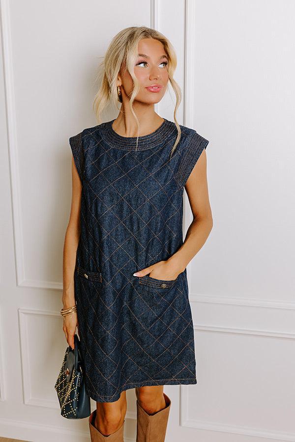 Metropolitan Muse Denim Mini Dress in Dark Wash Product Image