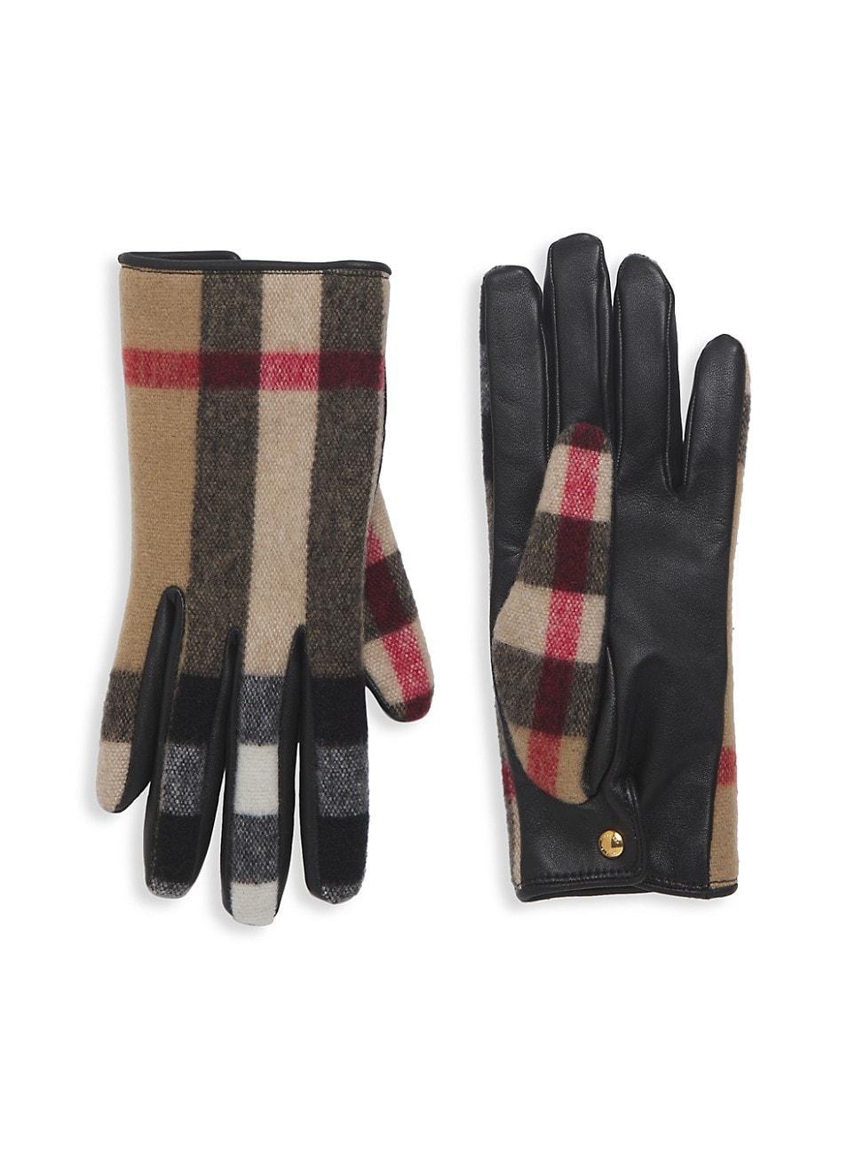 Victoria Check Wool & Leather Gloves Product Image