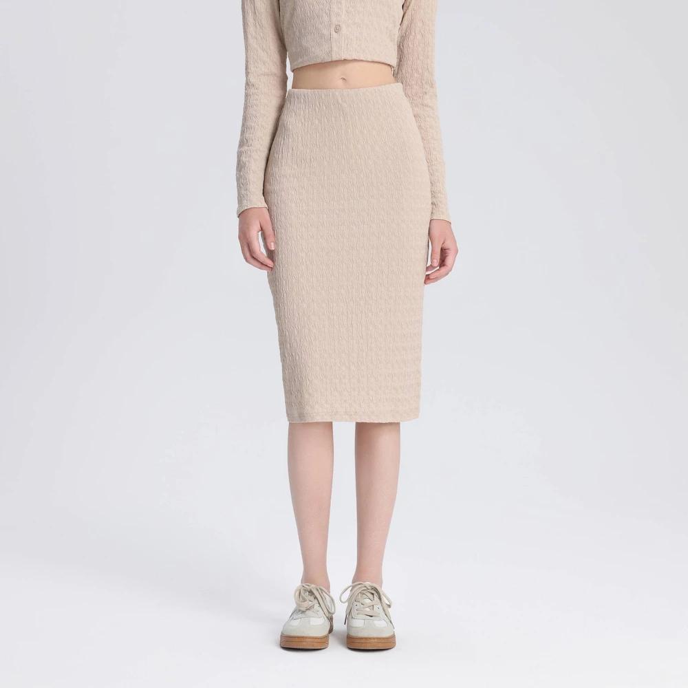 Womens Ruched Knit Midi Skirt - A New Day Beige Product Image