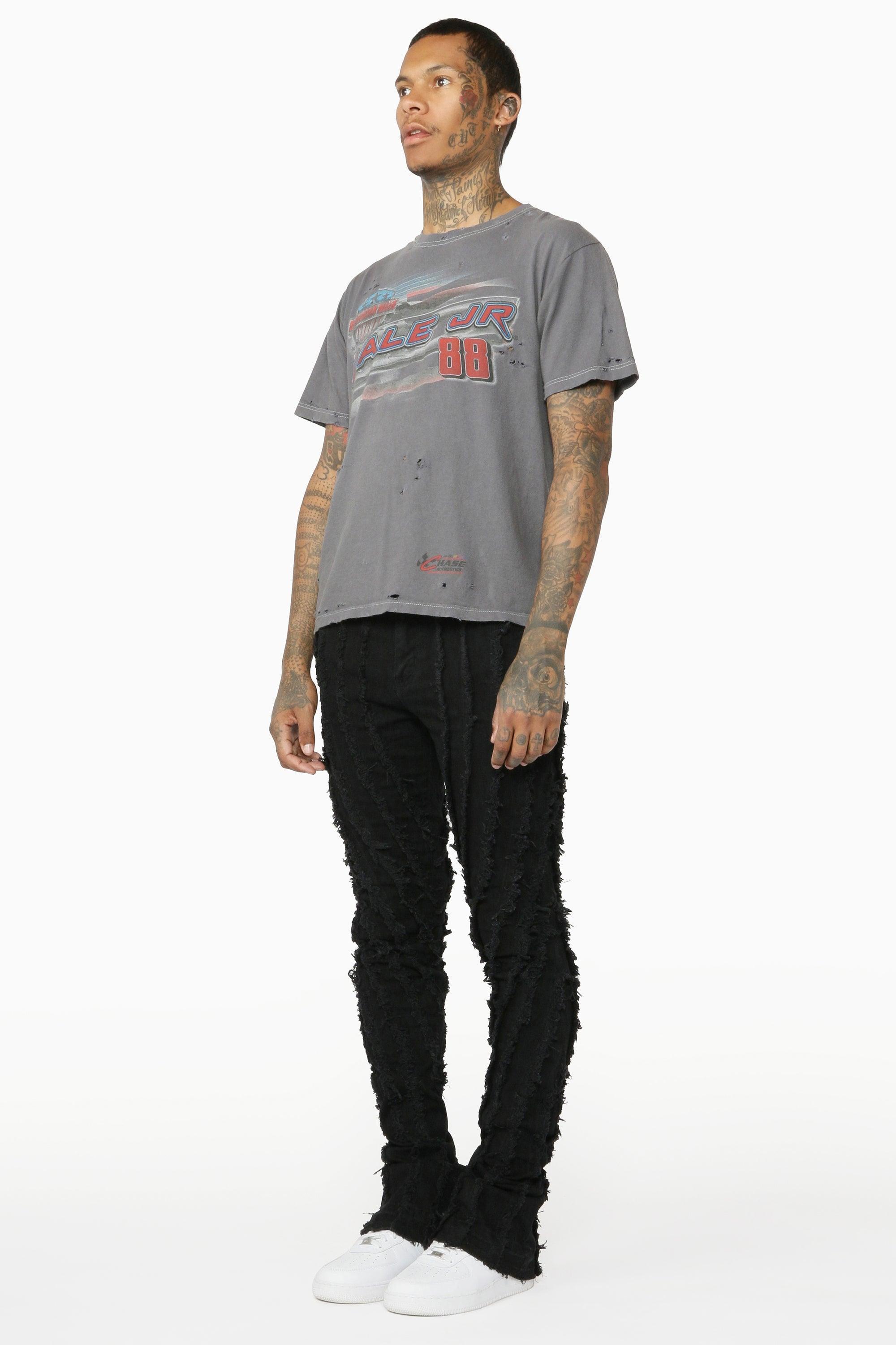 Lazer Black Stacked Flare Jean Male Product Image