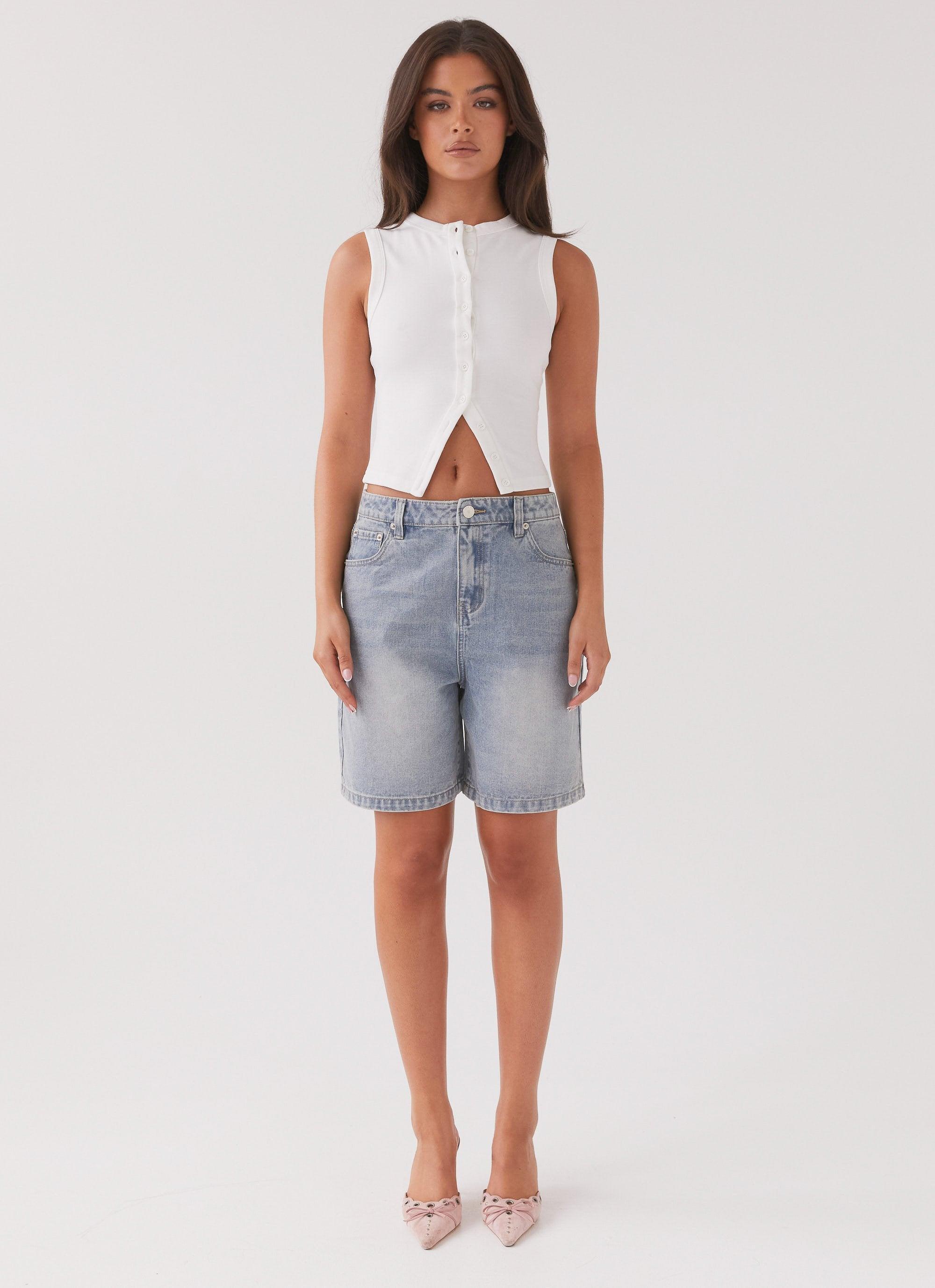 Blair Buttoned Tank Top - White Product Image