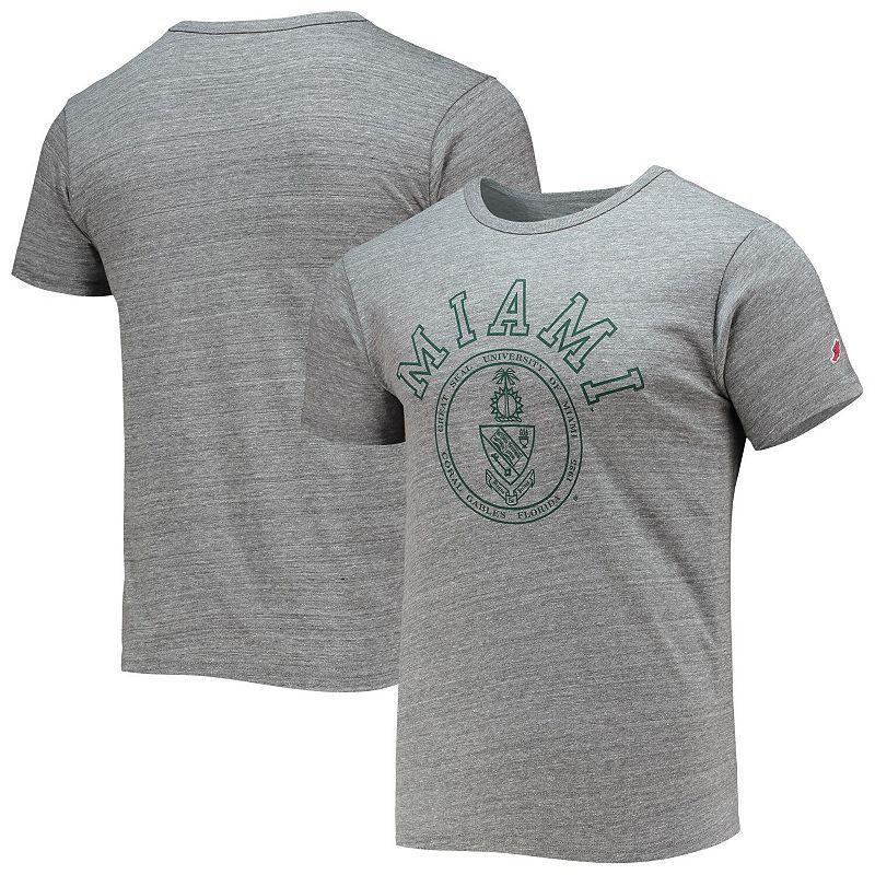 Mens League Collegiate Wear Heathered Gray Miami Hurricanes Tide Seal Nuevo Victory Falls Tri-Blend T-Shirt Product Image