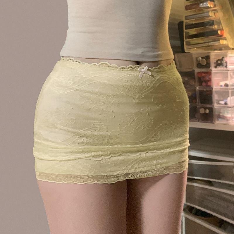 Low Rise Lace Plain Mini Fitted Skirt Product Image