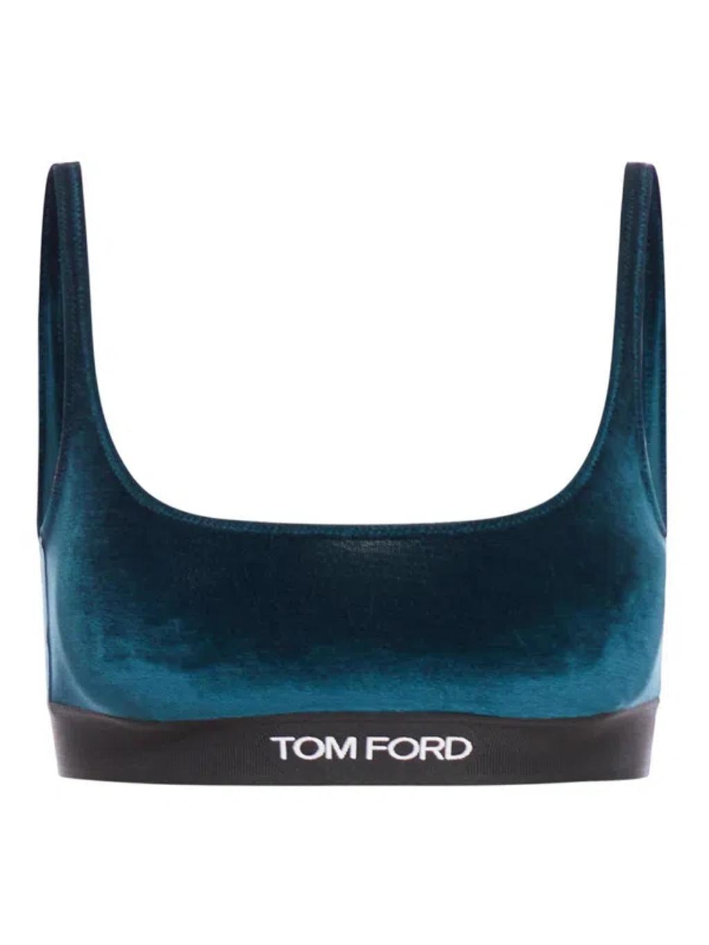 TOM FORD Stretch Velour Signature Bralette In Green Product Image