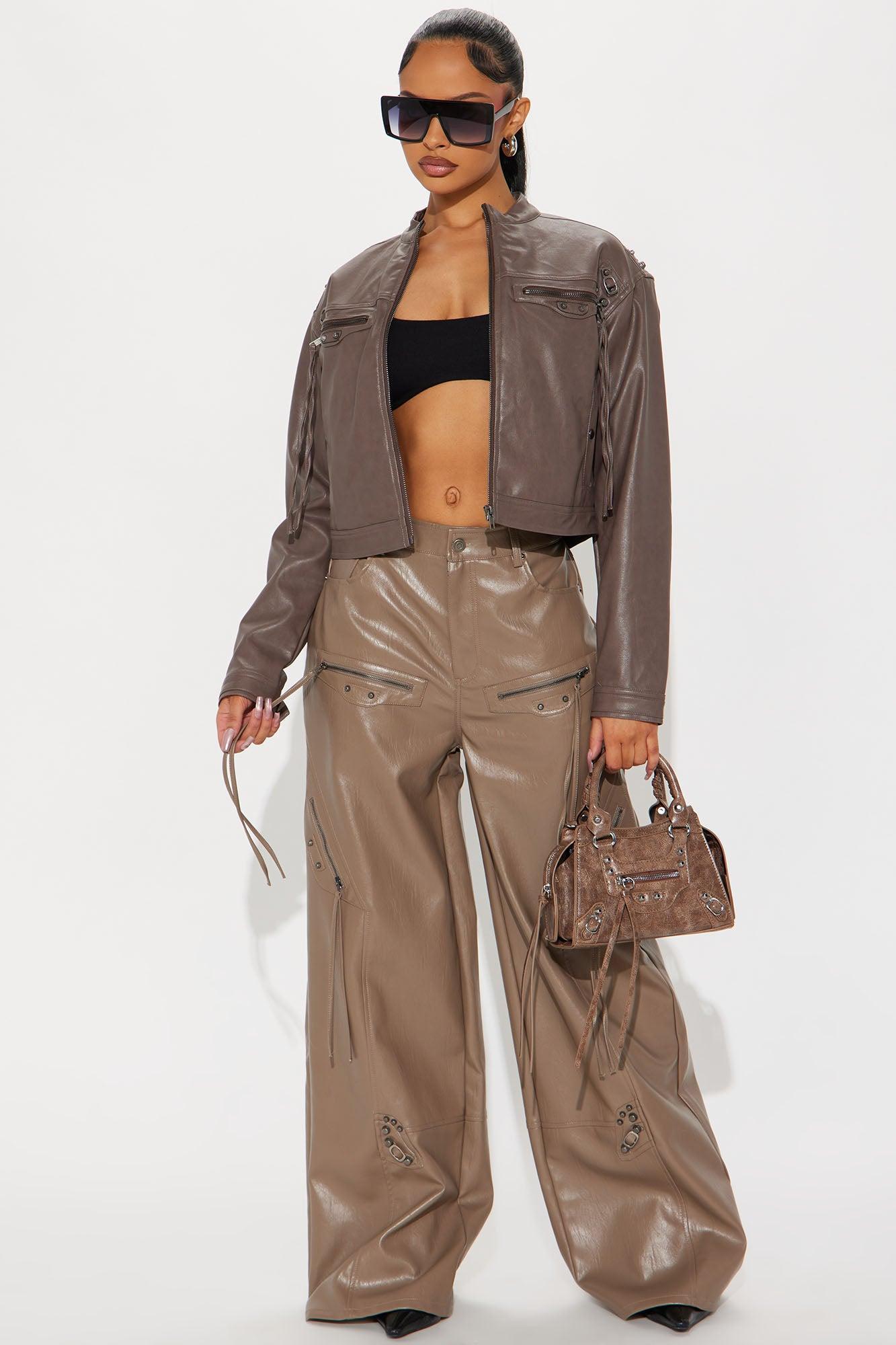 Ria Faux Leather Jacket - Taupe Product Image