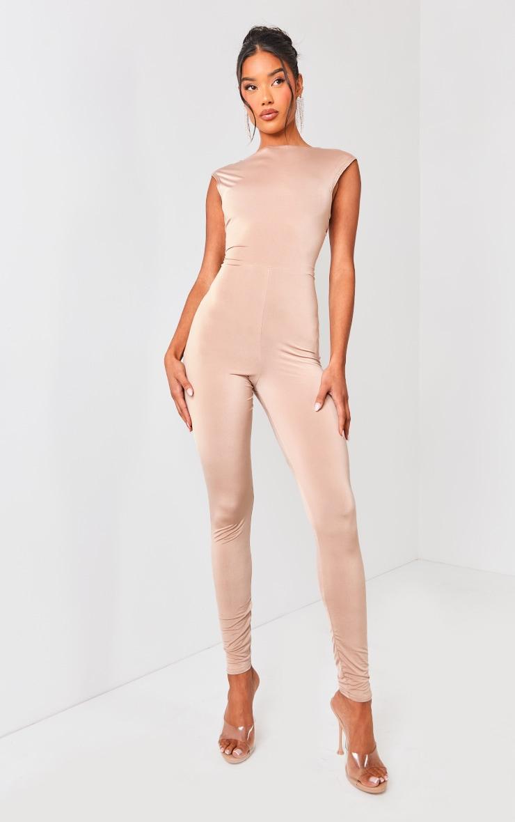 Taupe Slinky Scoop Back Jumpsuit Product Image