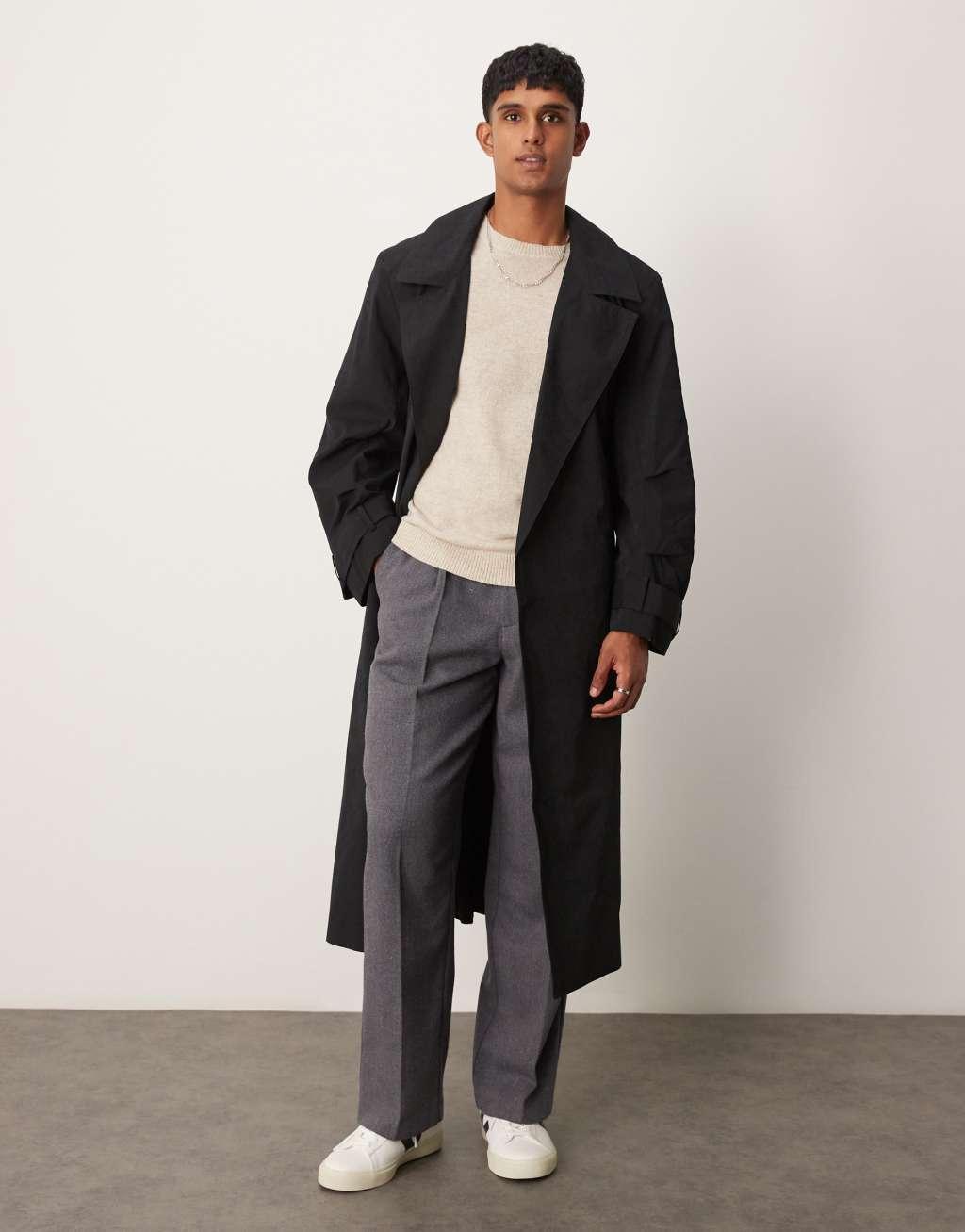 ASOS DESIGN trench coat with belt in black Product Image