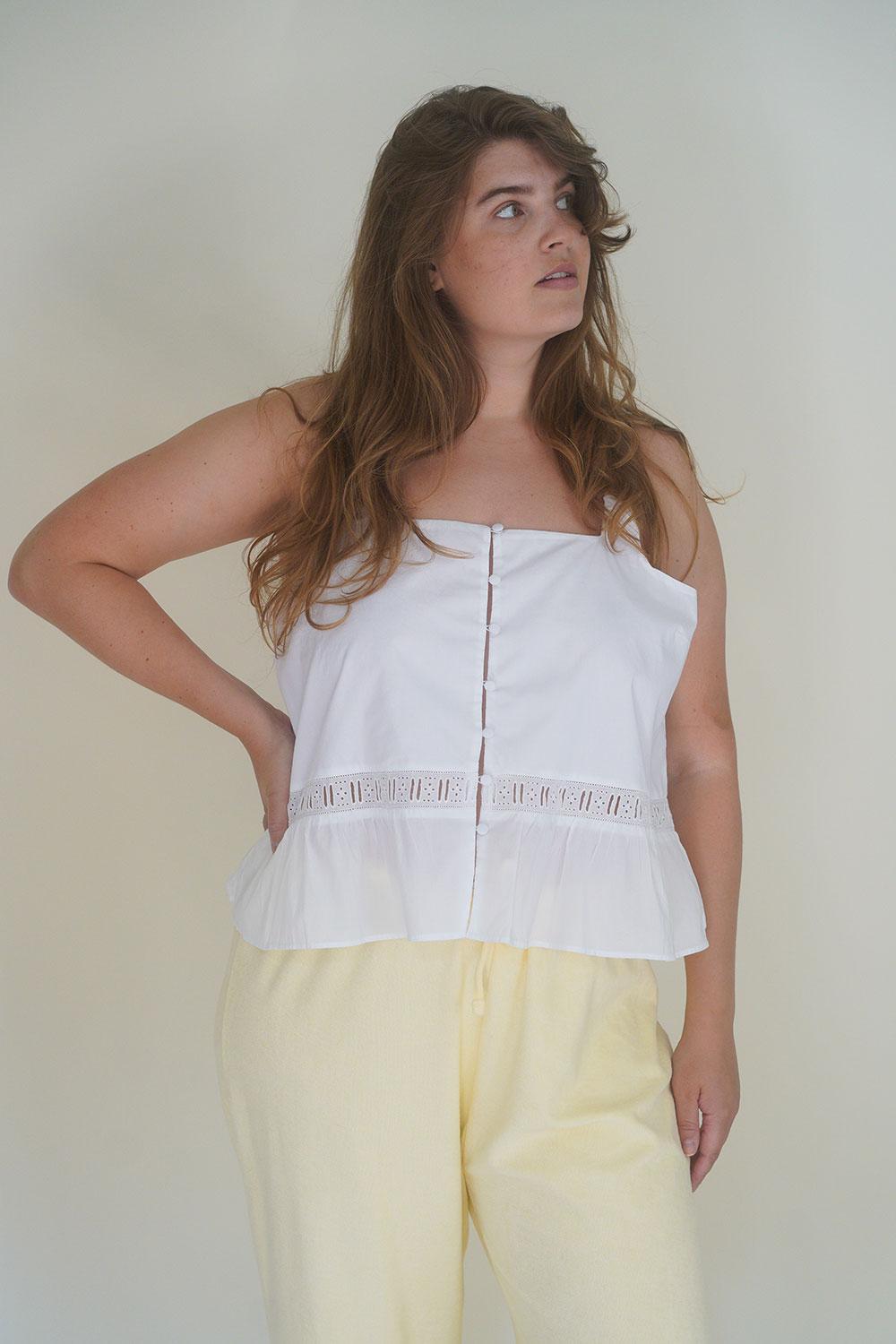 x DJERF AVENUE Airy Poplin Buttoned Top - White Product Image