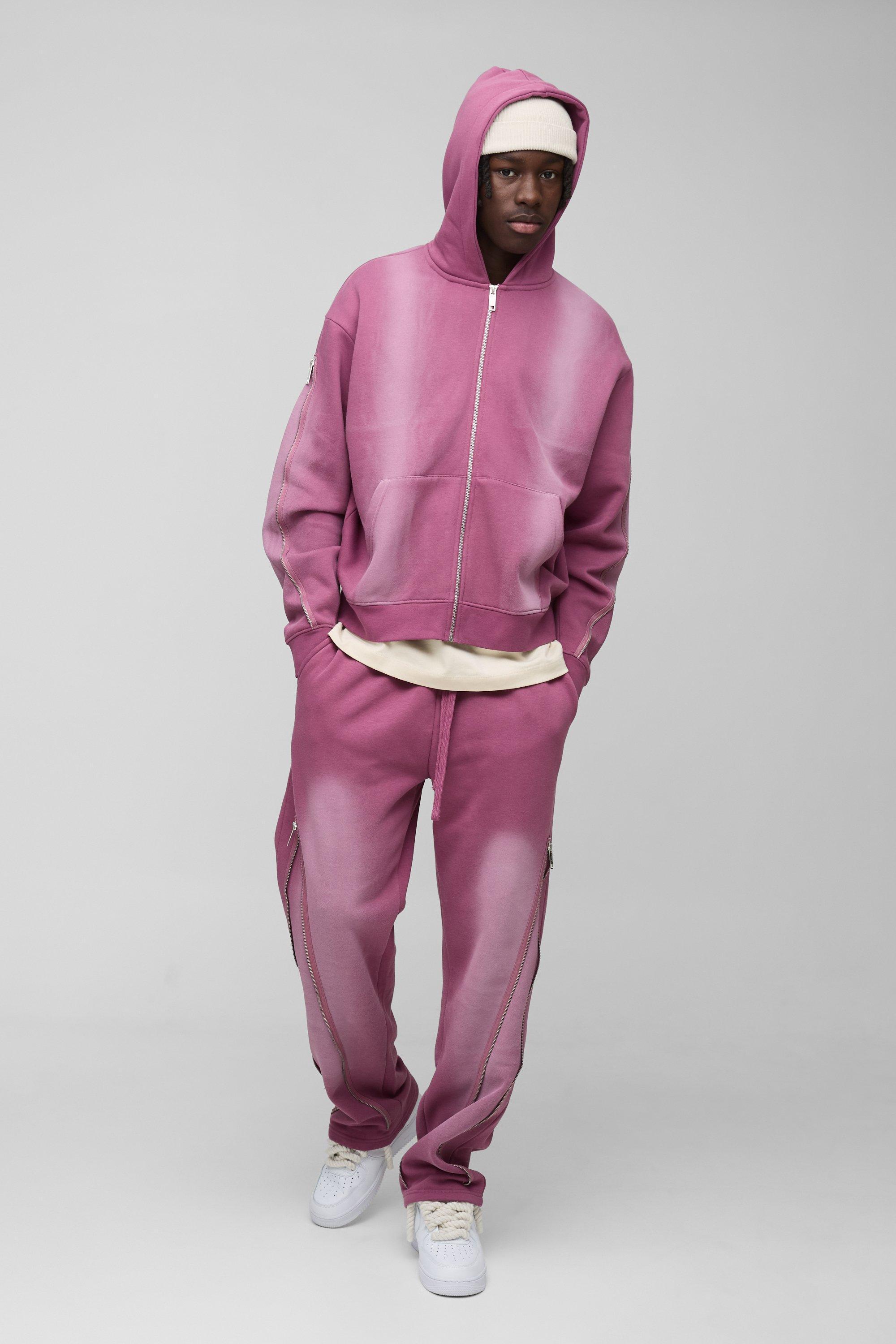 Oversized Boxy Zip Detail Spray Wash Zip Through Tracksuit | boohooMAN USA Product Image