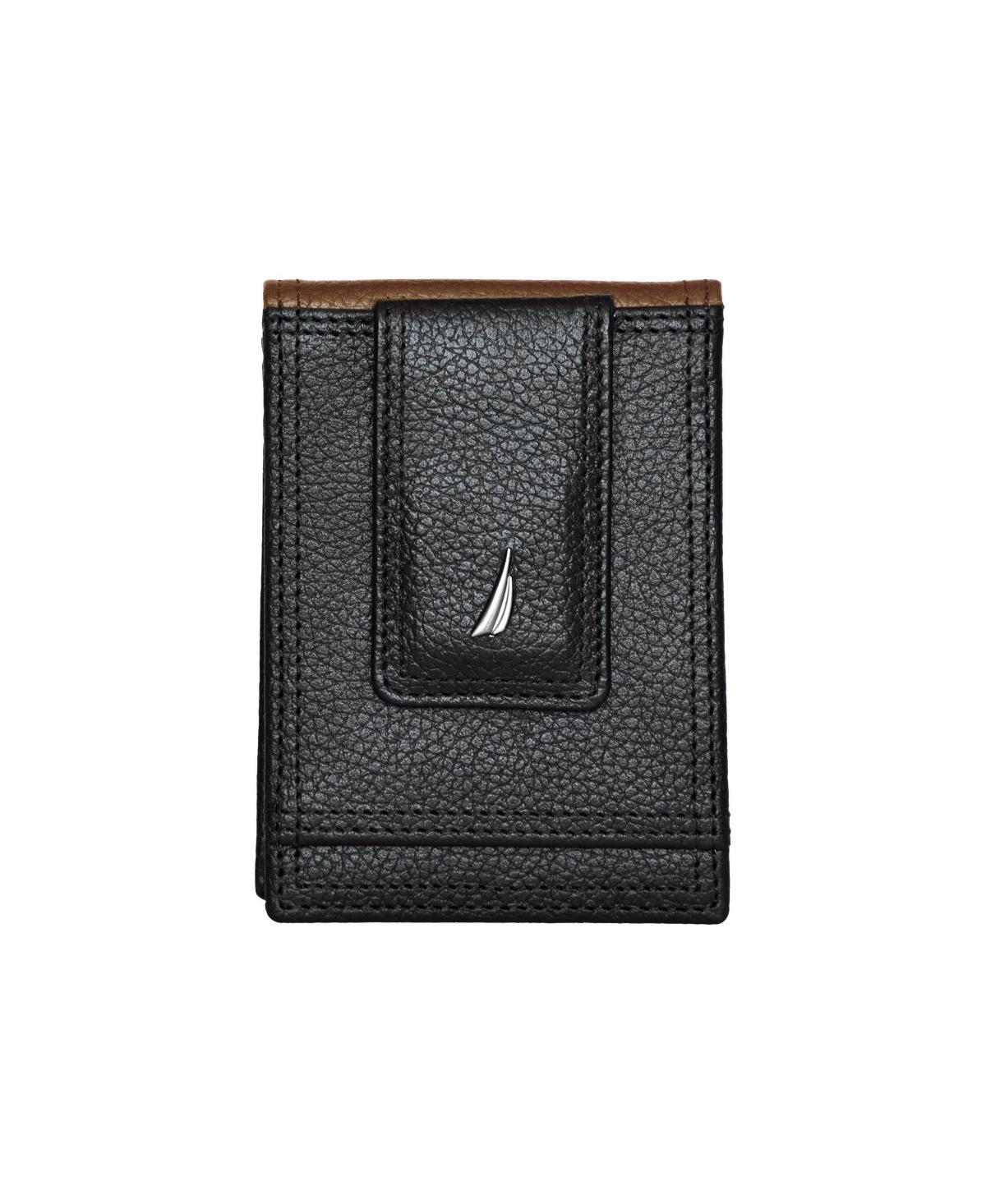 Nautica Mens Front Pocket Leather Wallet - Black Product Image