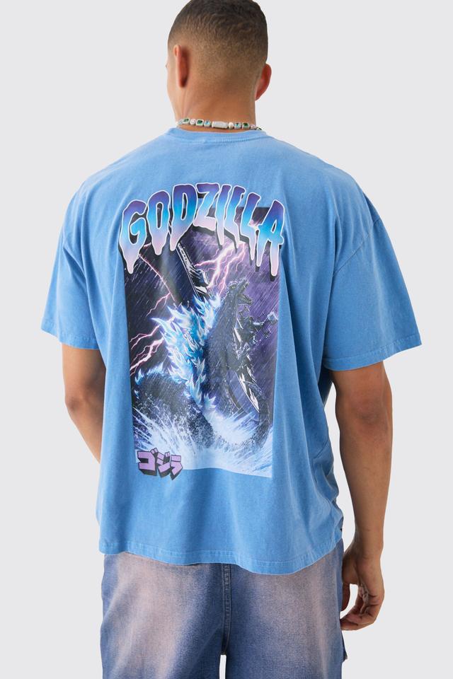 Oversized Godzilla Anime Wash License Back Print T-shirt | boohooMAN USA Product Image