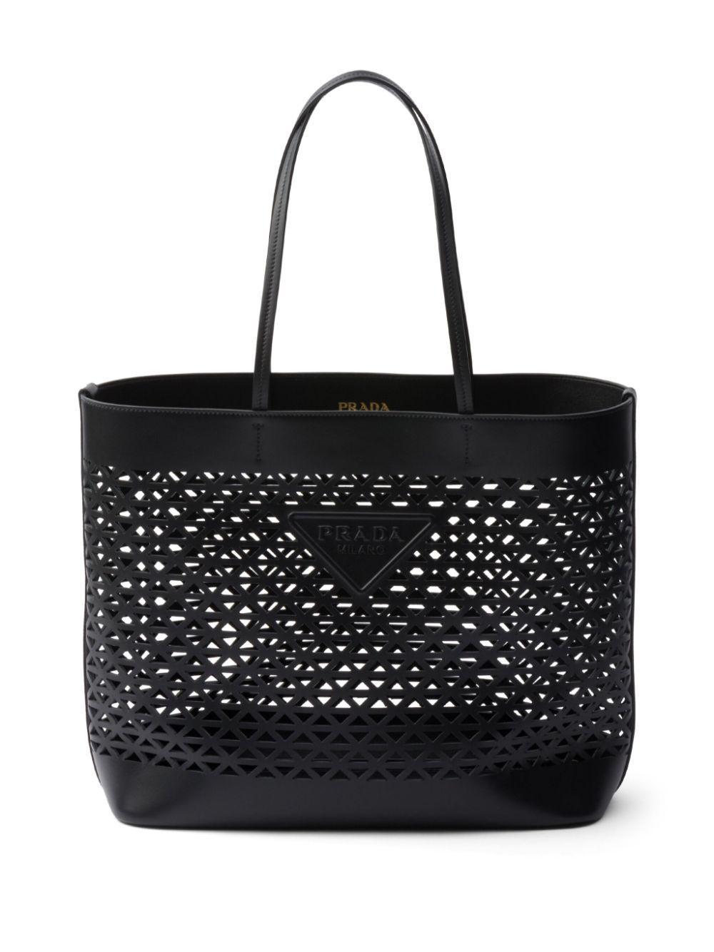 PRADA Womens Black Perforated Large Leather Top-handle Bag Product Image