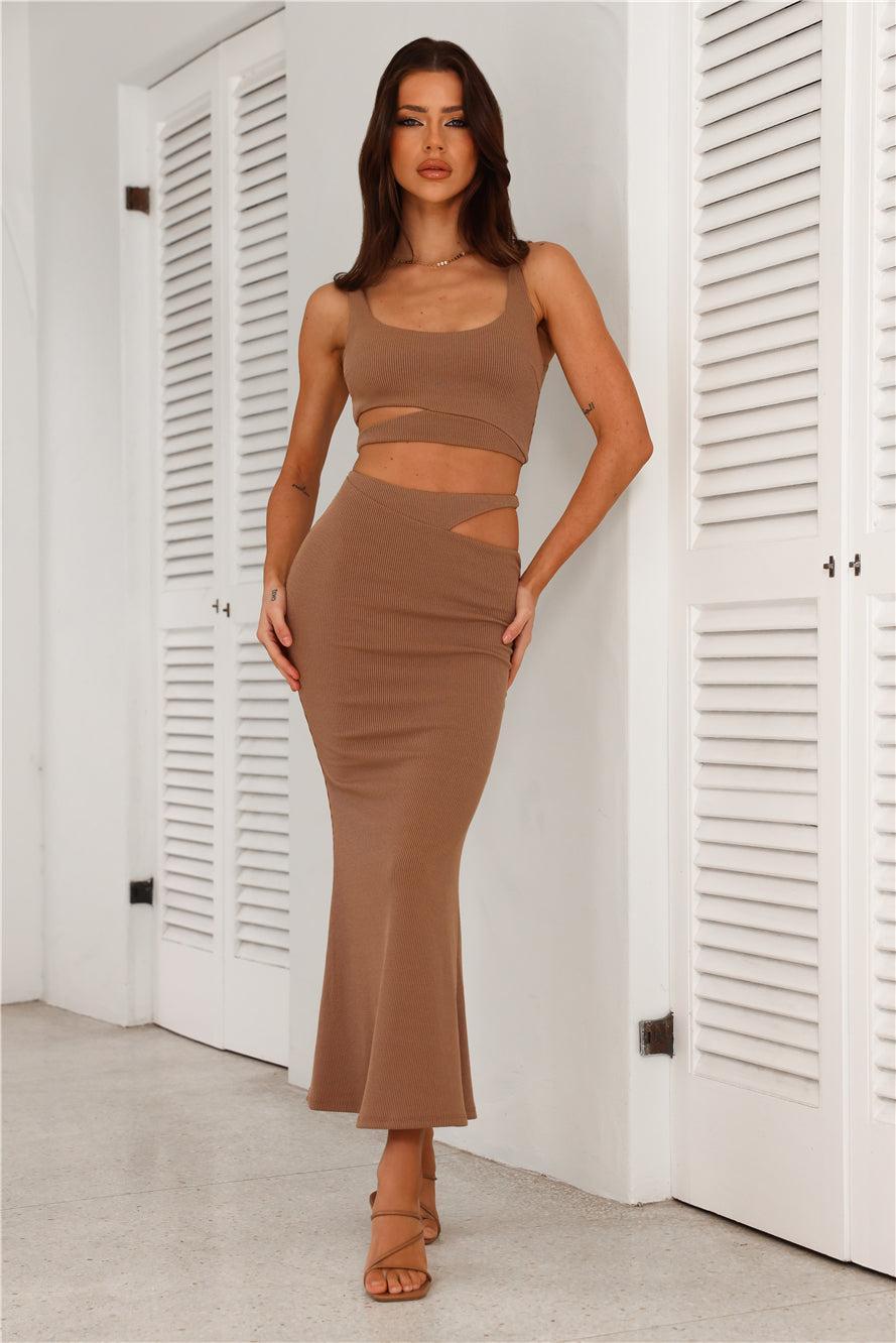 Where Did You Go Ribbed Maxi Skirt Chocolate Product Image