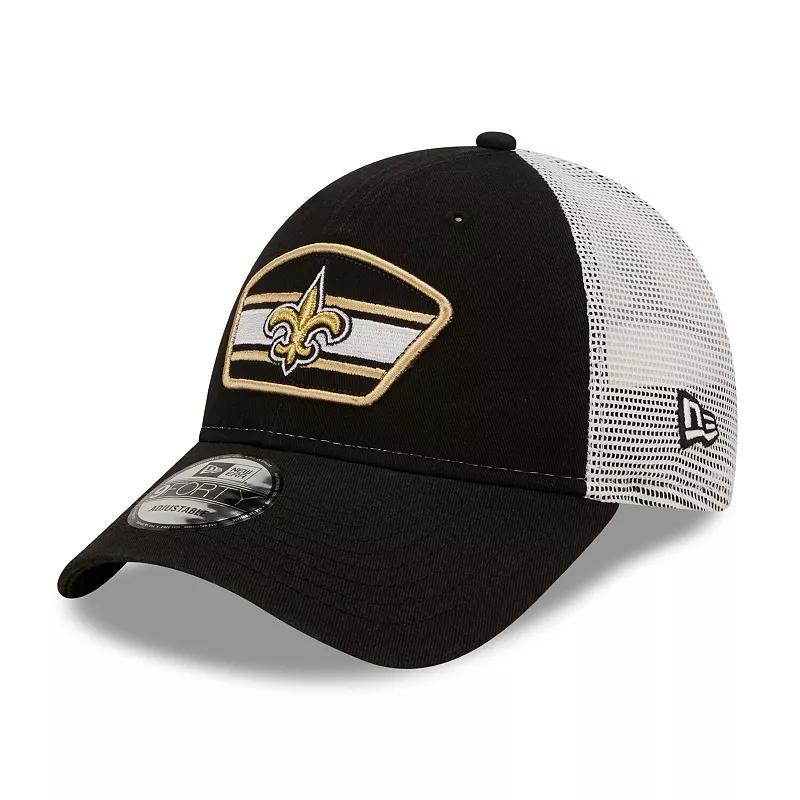 Mens New Era Black New Orleans Saints Logo Patch Trucker 9FORTY Snapback Hat - Black Product Image