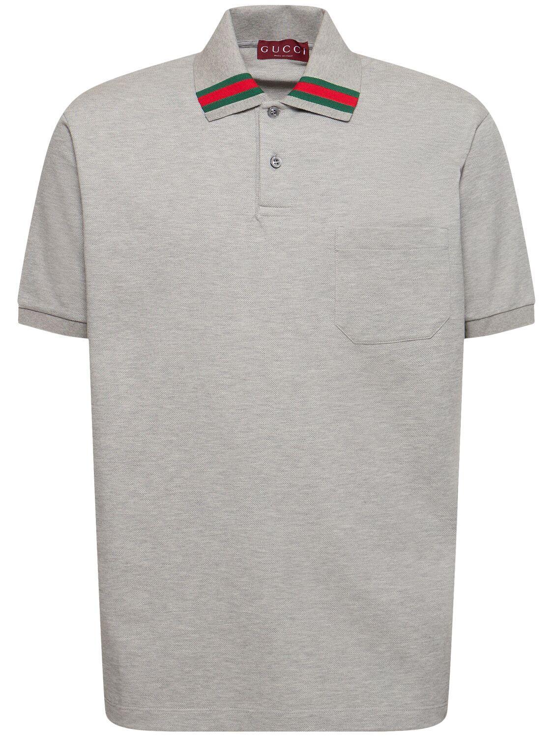 GUCCI Stretch Cotton Piquet Polo Shirt In Grey Product Image