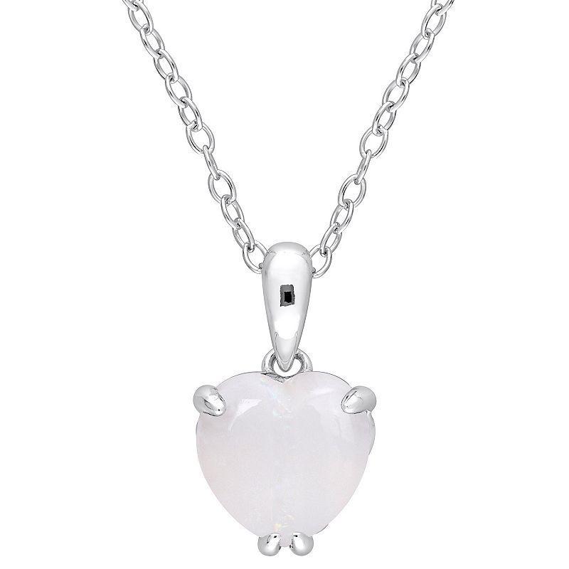 Stella Grace Sterling Silver & Gemstone Heart Stud Pendant Necklace, Womens White Product Image