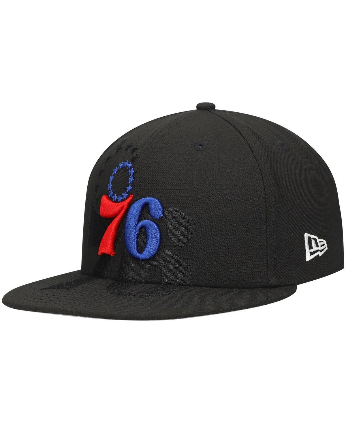 Mens New Era Black Philadelphia 76ers Blackout Shadow Logo 59FIFTY Fitted Hat Product Image