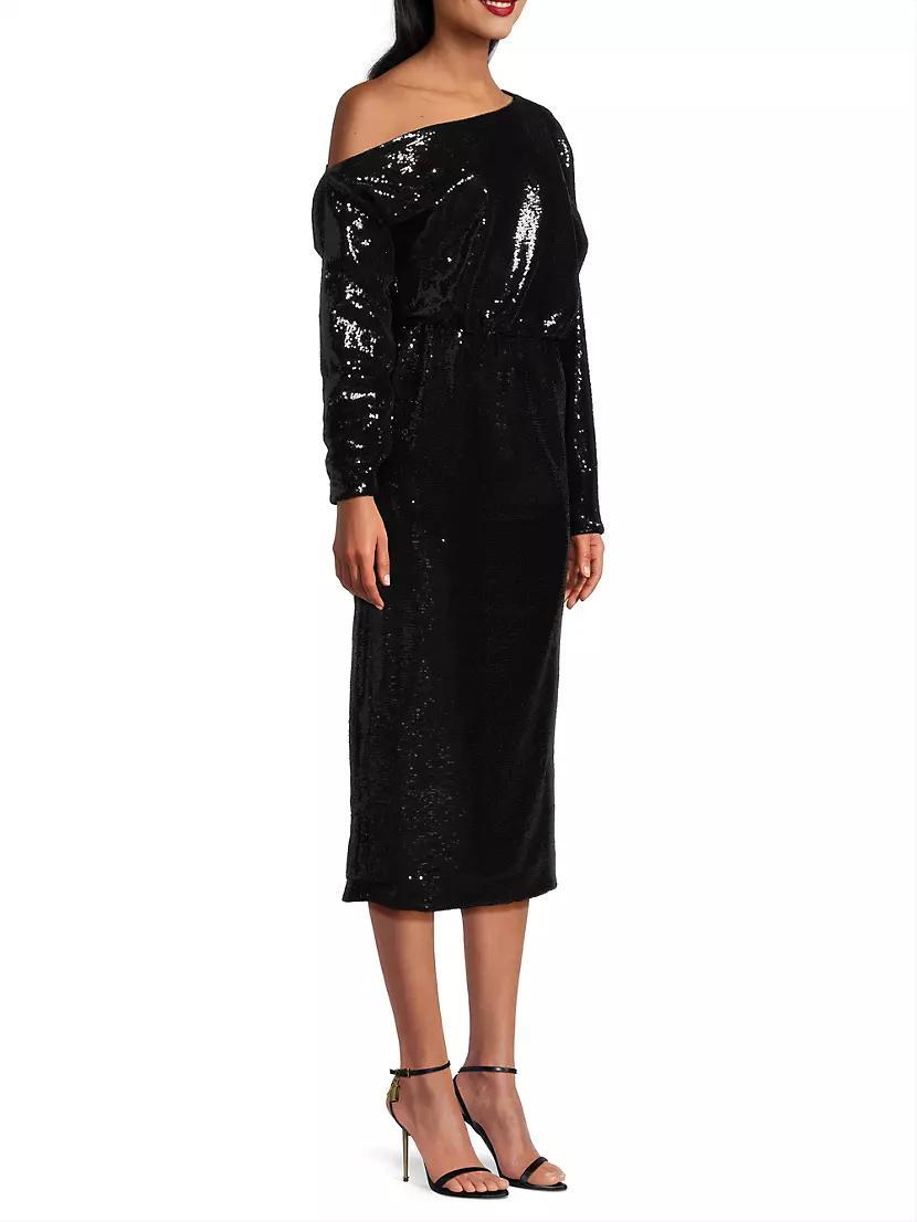 Sequined One-Shoulder Blouson Maxi Dress Product Image