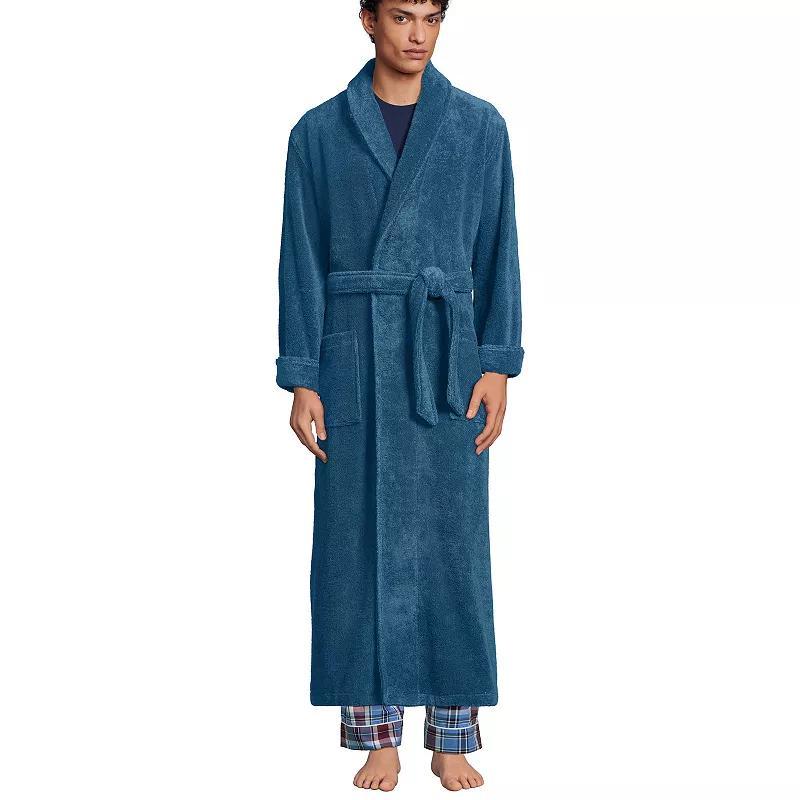 Mens Lands End Full-Length Turkish Terry Robe Deep Blue Product Image