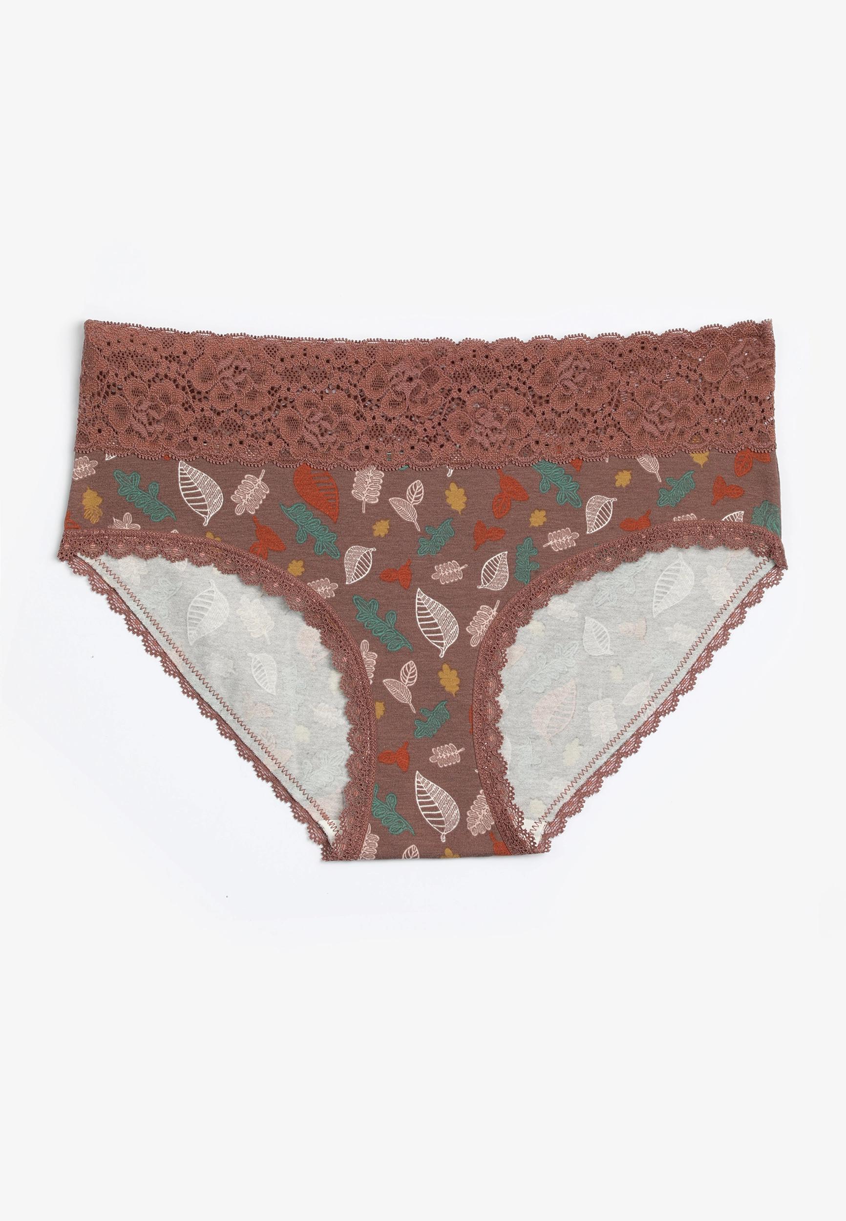 Maurices Womens Simply Comfy Cotton Leaves Hipster Panty Brown Size Medium Product Image