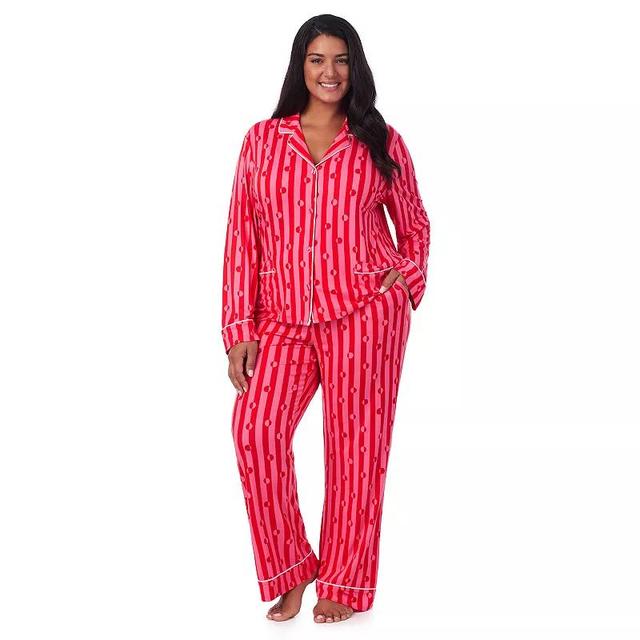 Plus Size Beauty Sleep Social Jersey Long Sleeve Notch Pajama Top & Pajama Pants, Womens Product Image