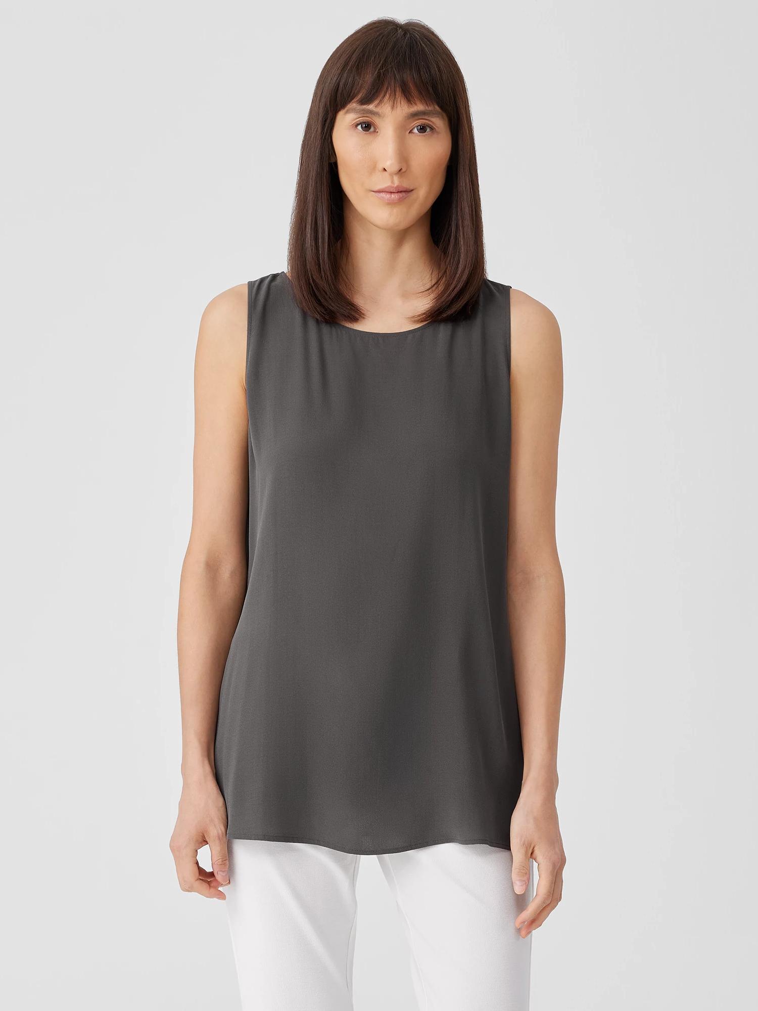 EILEEN FISHER Silk Georgette Crepe Ballet Neck Long Tankfemale Product Image