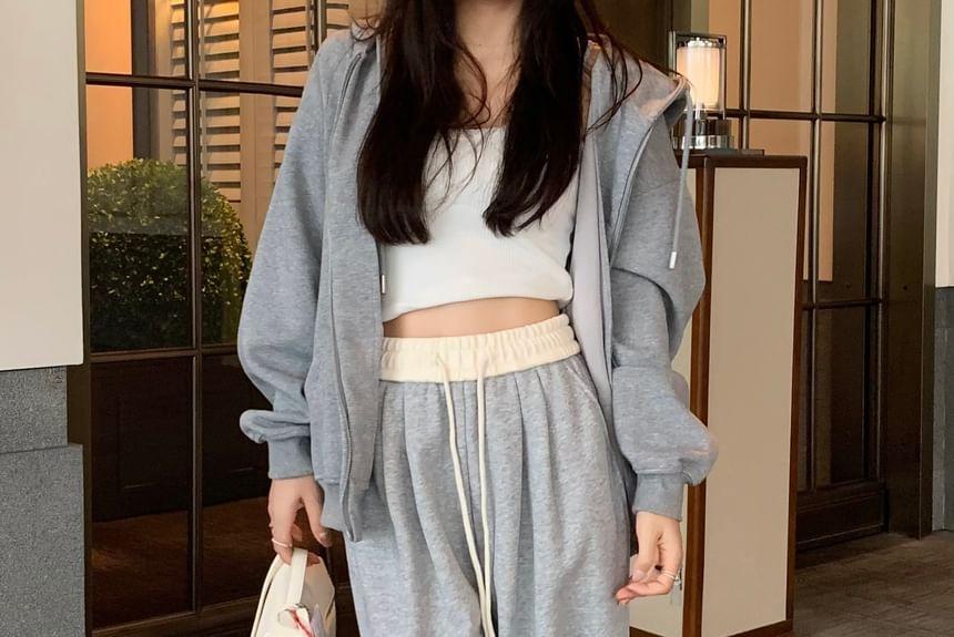 Drawstring Waist Two Tone Fleece-Lined Sweatpants Product Image