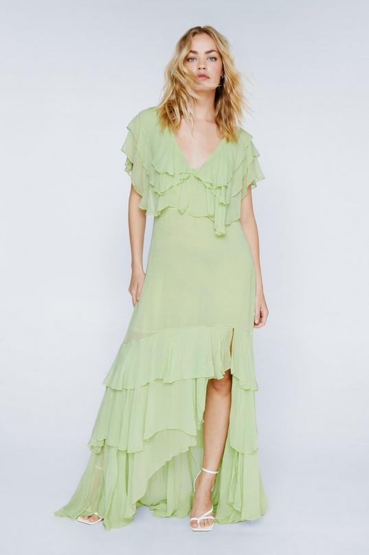 Ruffle Layer Plunge Maxi Dress Product Image