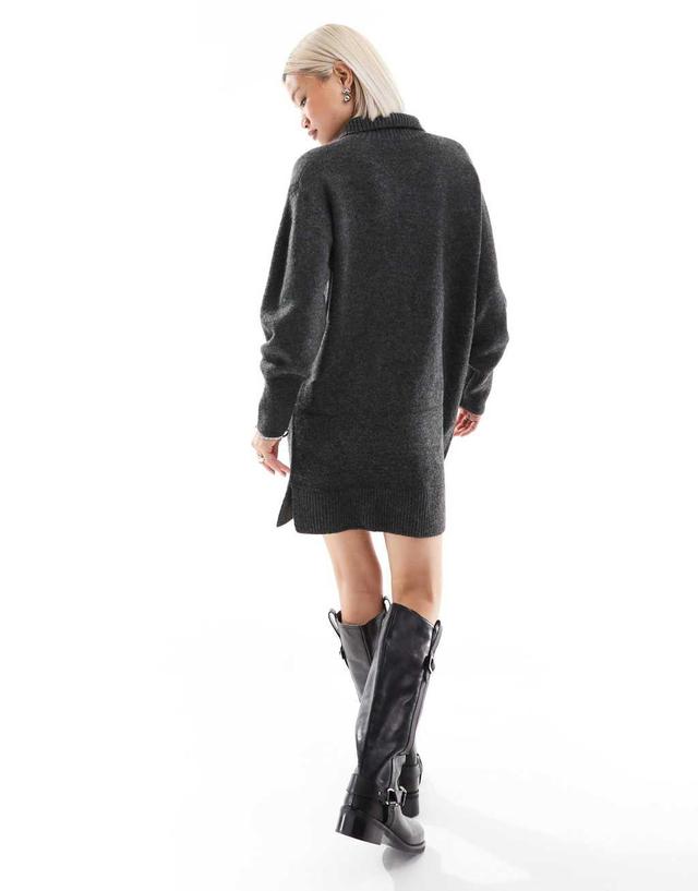 French Connection knit sweater dress with half zip in gray Product Image