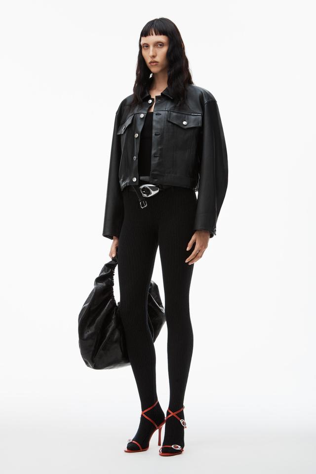 Leather Jacket With Belted Waist Product Image