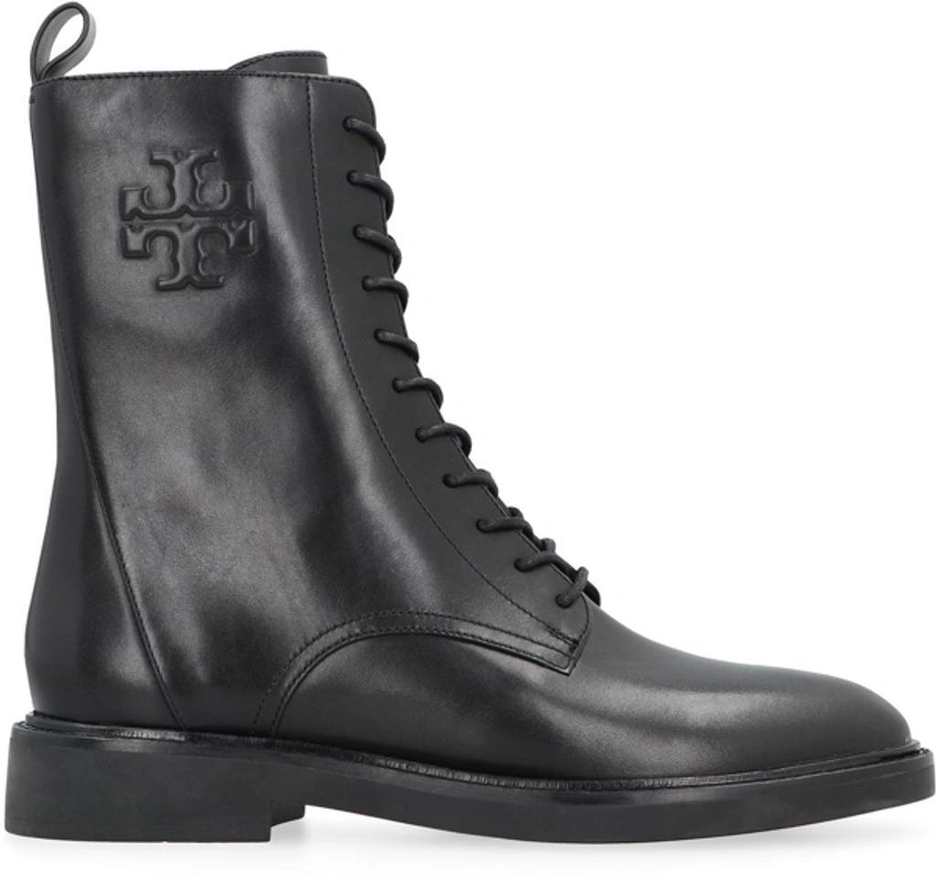 TORY BURCH Logo Embossed Lace-up Combat Boots In Black Product Image