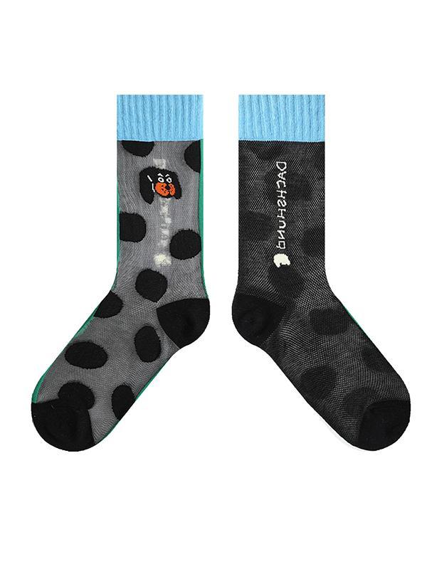 Black Breathable Cartoon Dog Contrast Color Multi-Colored Plaid Socks Accessories Product Image