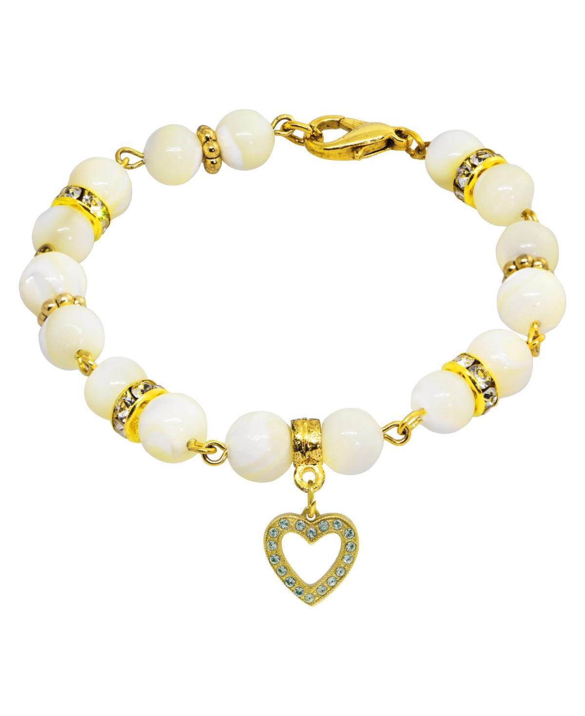 1928 Gold Tone Mother-of-Pearl & Simulated Crystal Birthstone Heart Bracelet, Womens, November Product Image