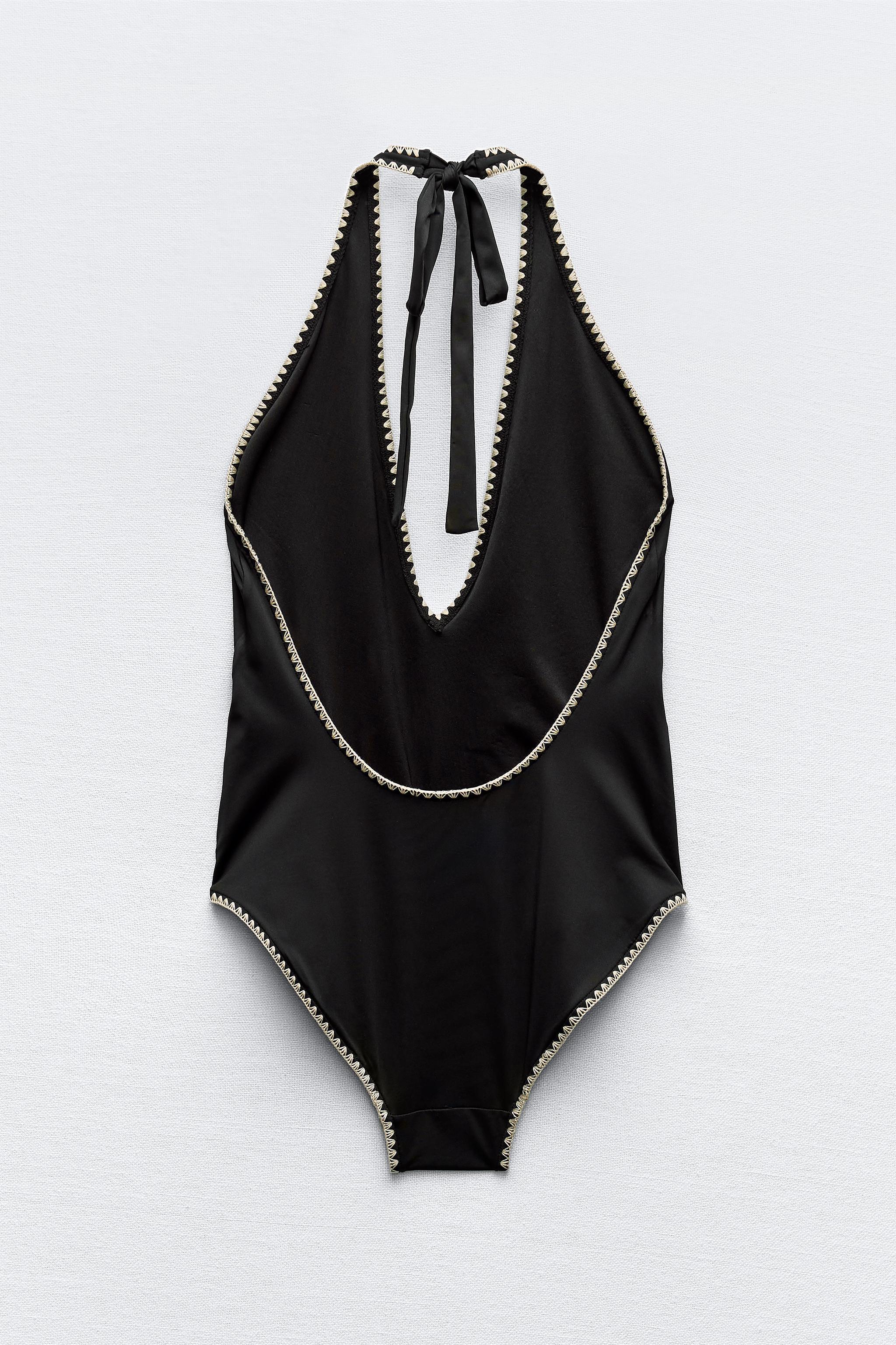 TOPSTITCHED HALTER SWIMSUIT Product Image