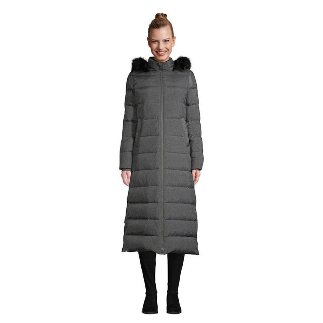 Womens Lands End Faux-Fur Hood Quilted Long Down Winter Coat Deep Blue Product Image