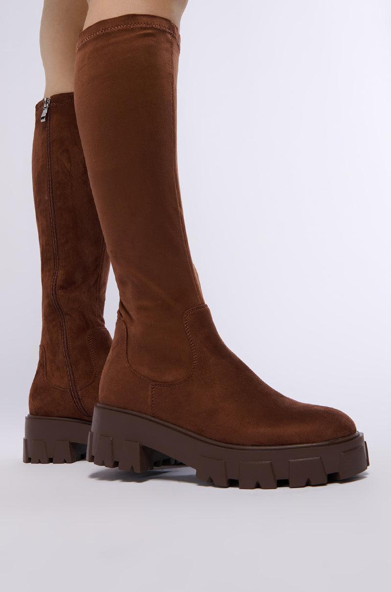 AZALEA WANG JAYE BLACK STRETCH BOOT IN BROWN Product Image