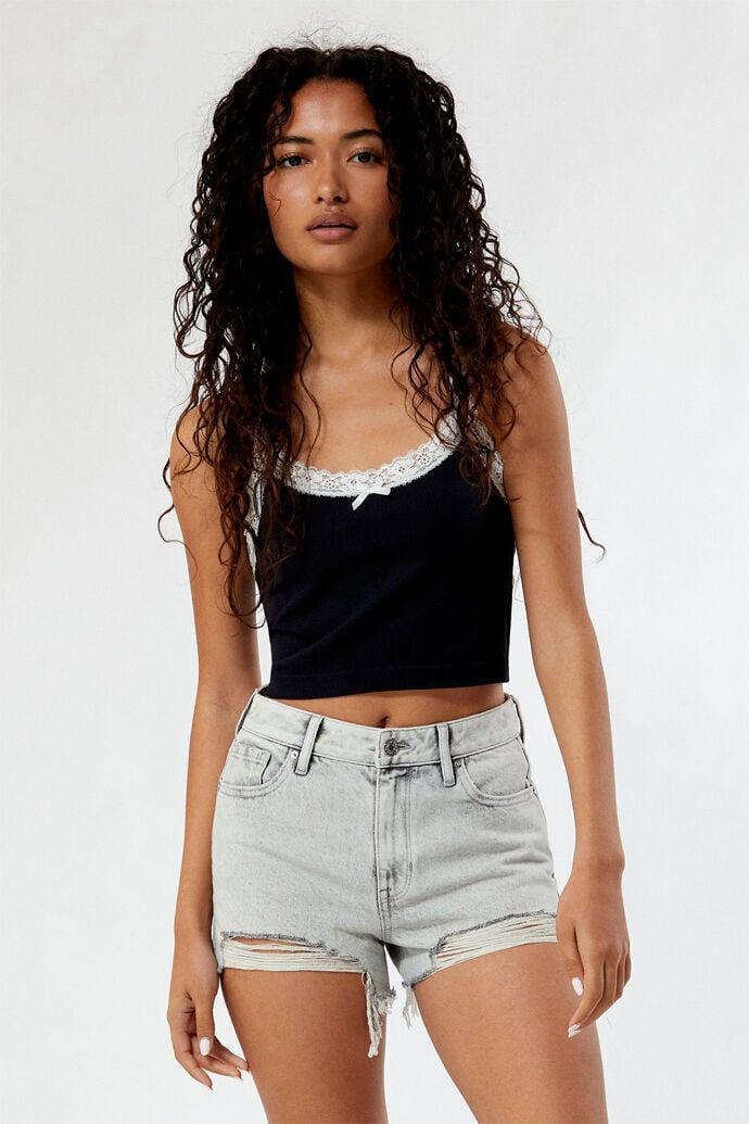 Women's Eco Light Gray Ripped High Waisted Denim Festival Shorts Product Image