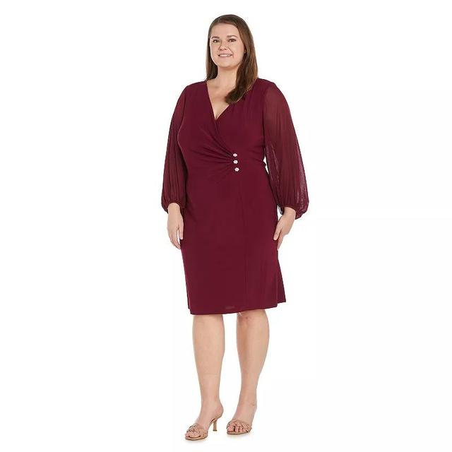 Plus Size R&M Richards Blouson Sleeve Surplice Wrap Dress With Rhinestone Button Detail, Womens Product Image