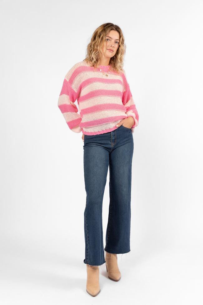 I Always Believe Pink Textured Stripe Sweater Product Image