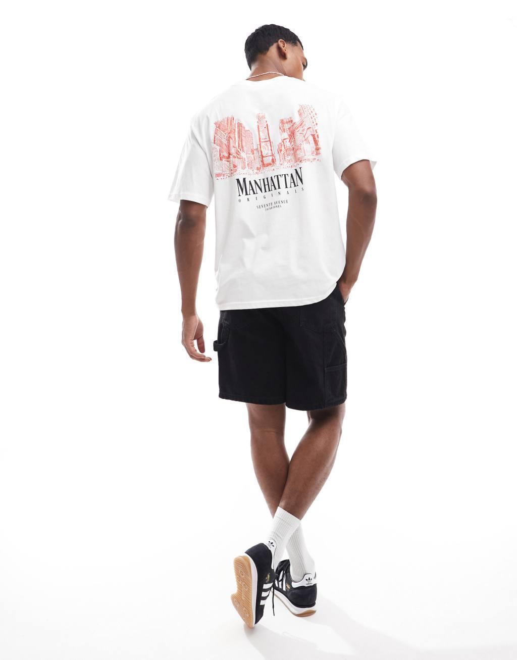 Jack & Jones oversized T-shirt with manhattan back print in white Product Image