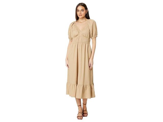 Vineyard Vines Poplin V-Neck Midi Dress (Cappuccino) Women's Dress Product Image